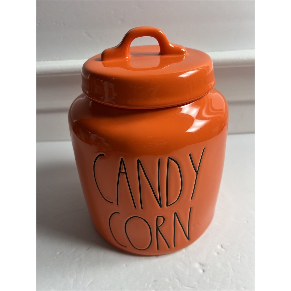 Rae Dunn Artisan Collection Halloween Candy Corn Orange Large Chubby Canister